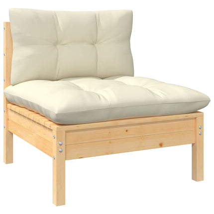 Loungegrupp med gräddvita dynor 9 delar massiv furu