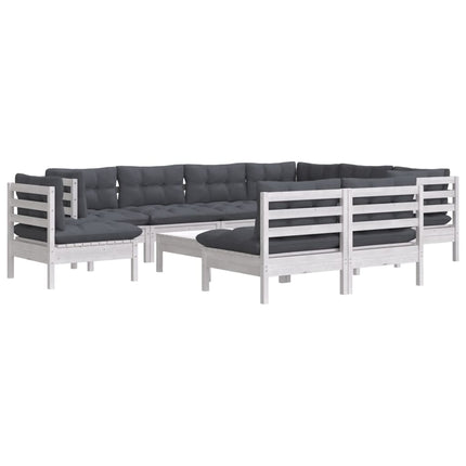 Loungegrupp med dynor 10 delar vit massiv furu