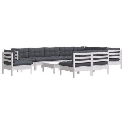 Loungegrupp med dynor 11 delar vit massiv furu