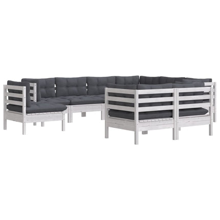 Loungegrupp med dynor 9 delar vit massiv furu