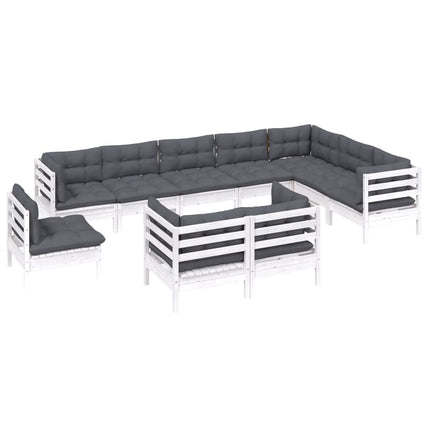 Loungegrupp med dynor 10 delar vit massiv furu