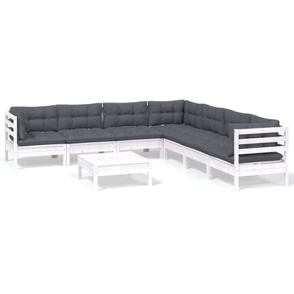 Loungegrupp med dynor 8 delar vit massiv furu