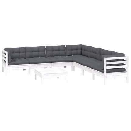 Loungegrupp med dynor 8 delar vit massiv furu