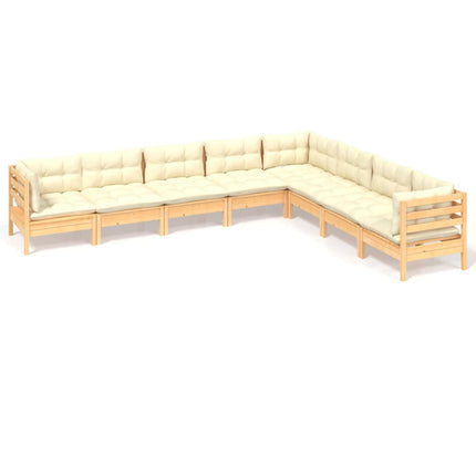 Loungegrupp med gräddvita dynor 8 delar massiv furu