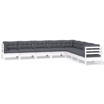 Loungegrupp med dynor 8 delar vit massiv furu
