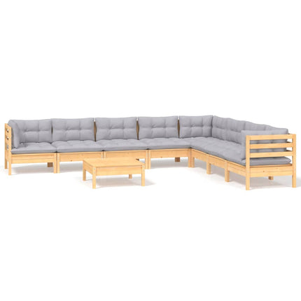 Loungegrupp med dynor 9 delar grå furu