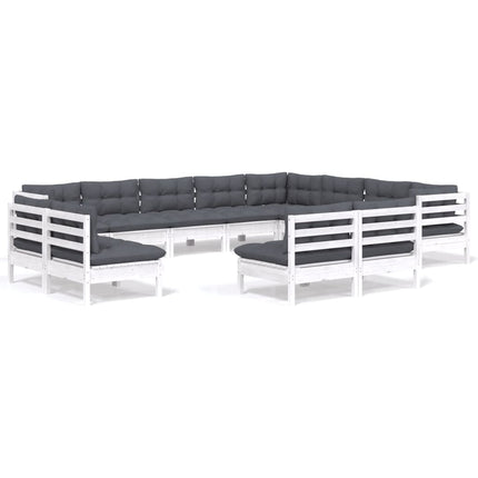Loungegrupp med dynor 12 delar vit massiv furu