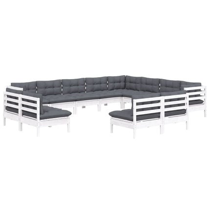 Loungegrupp med dynor 12 delar vit massiv furu