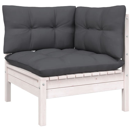 Loungegrupp med dynor 14 delar vit massiv furu