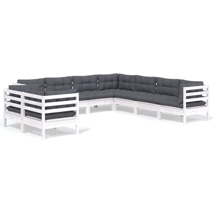 Loungegrupp med dynor 9 delar vit massiv furu