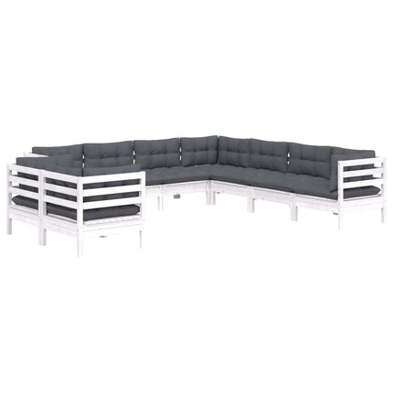Loungegrupp med dynor 9 delar vit massiv furu