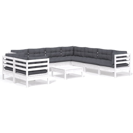 Loungegrupp med dynor 10 delar vit massiv furu