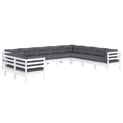 Loungegrupp med dynor 10 delar vit massiv furu