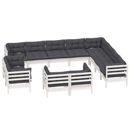Loungegrupp med dynor 12 delar vit massiv furu