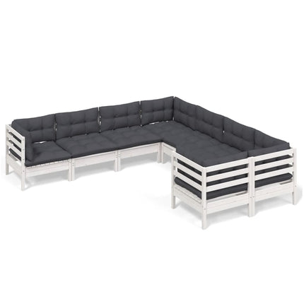 Loungegrupp med dynor 8 delar vit massiv furu