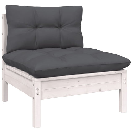 Loungegrupp med dynor 9 delar vit massiv furu
