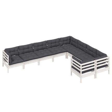 Loungegrupp med dynor 9 delar vit massiv furu