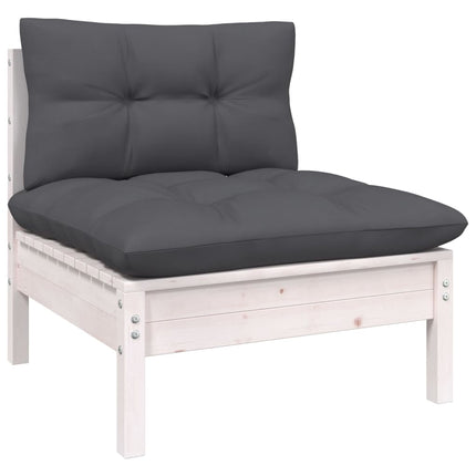 Loungegrupp med dynor 9 delar vit massiv furu