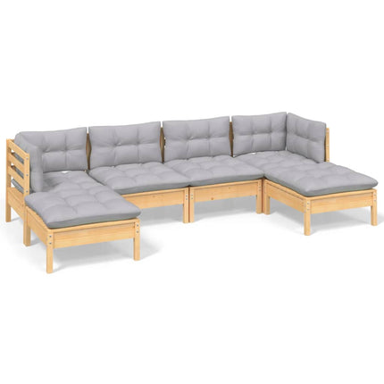 Loungegrupp med dynor 6 delar grå massiv furu