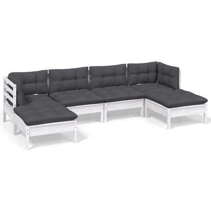 Loungegrupp med dynor 6 delar vit massiv furu