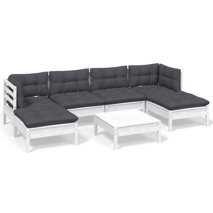 Loungegrupp med dynor 7 delar vit massiv furu