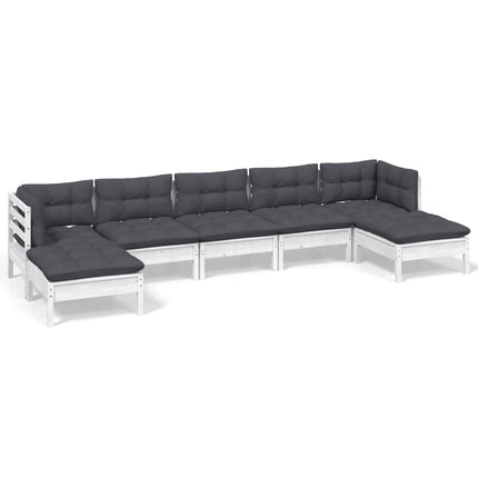 Loungegrupp med dynor 7 delar vit massiv furu