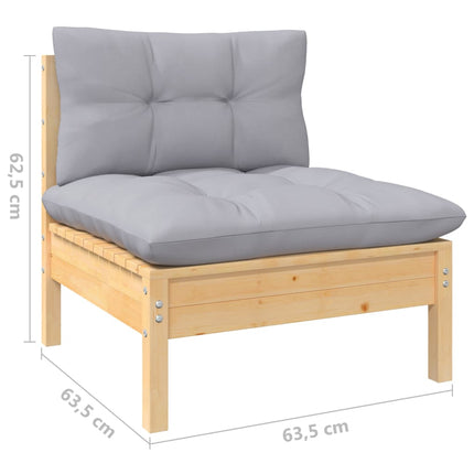 Loungegrupp med grå dynor 8 delar massiv furu