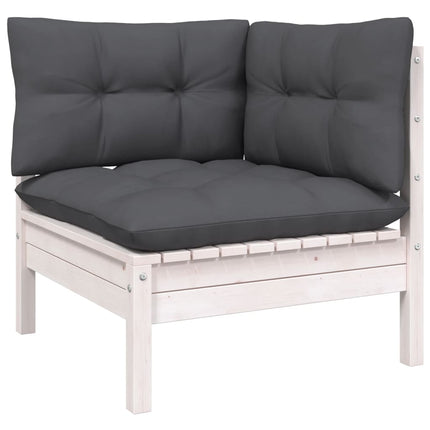 Loungegrupp med dynor 9 delar vit massiv furu