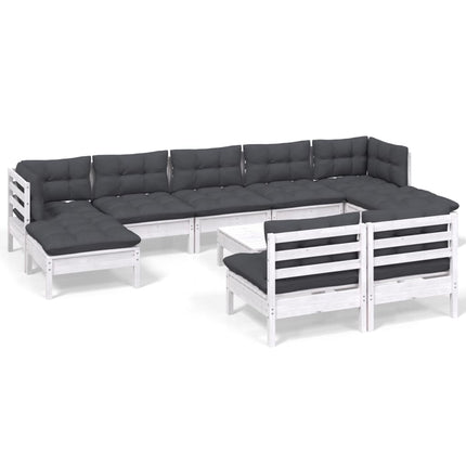 Loungegrupp med dynor 10 delar vit massiv furu