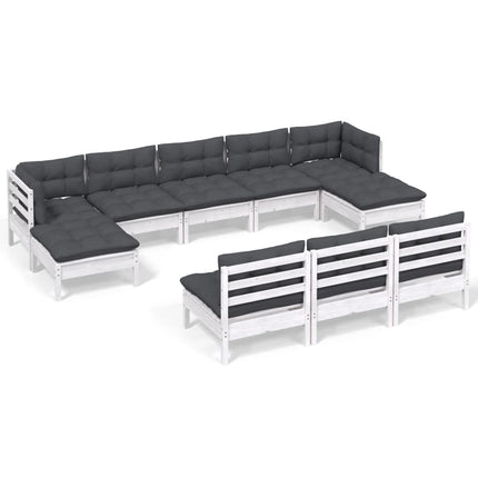 Loungegrupp med dynor 10 delar vit massiv furu