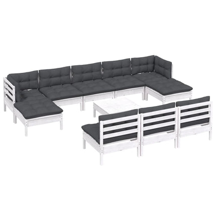 Loungegrupp med dynor 11 delar vit massiv furu