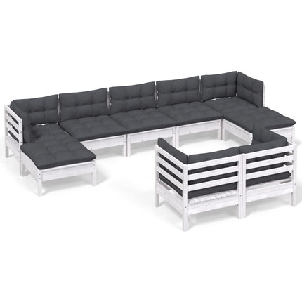 Loungegrupp med dynor 9 delar vit massiv furu