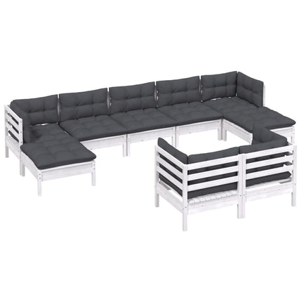 Loungegrupp med dynor 9 delar vit massiv furu