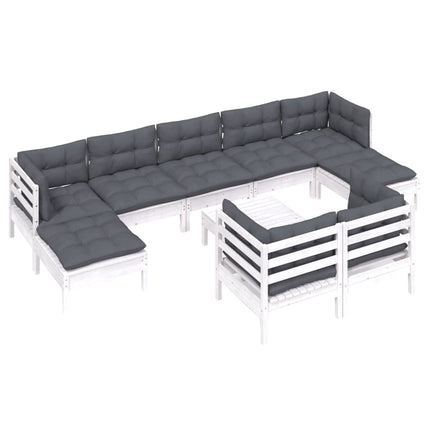 Loungegrupp med dynor 10 delar vit massiv furu