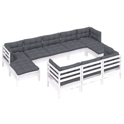 Loungegrupp med dynor 10 delar vit massiv furu