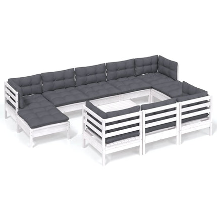 Loungegrupp med dynor 11 delar vit massiv furu