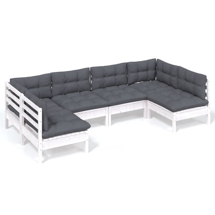 Loungegrupp med dynor 6 delar vit massiv furu