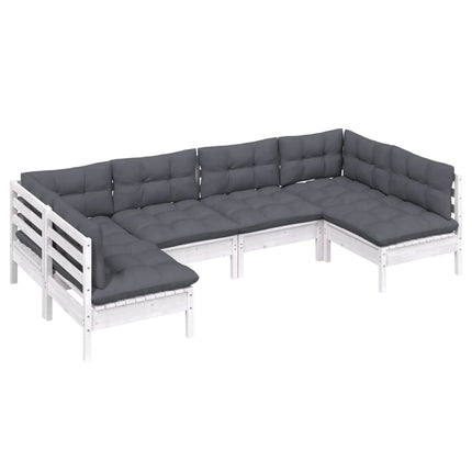 Loungegrupp med dynor 6 delar vit massiv furu
