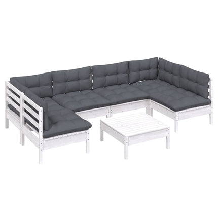 Loungegrupp med dynor 7 delar vit massiv furu