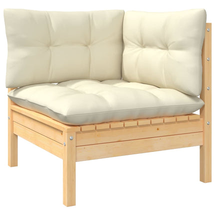 Loungegrupp med gräddvita dynor 7 delar massiv furu