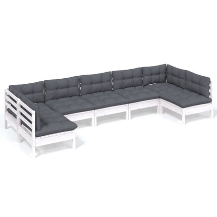 Loungegrupp med dynor 7 delar vit massiv furu