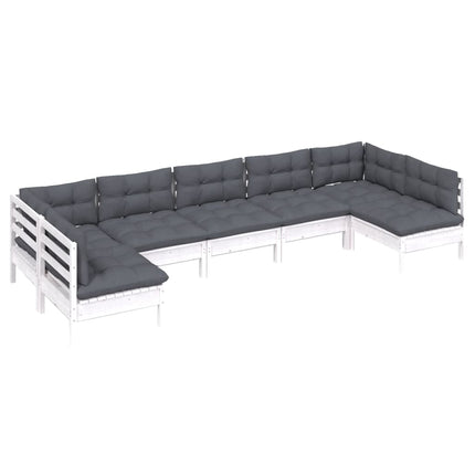 Loungegrupp med dynor 7 delar vit massiv furu