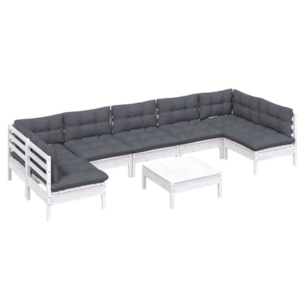 Loungegrupp med dynor 8 delar vit massiv furu