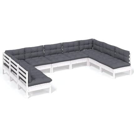 Loungegrupp med dynor 9 delar vit massiv furu
