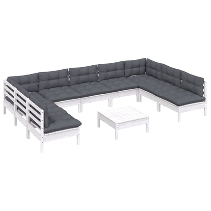 Loungegrupp med dynor 10 delar vit massiv furu