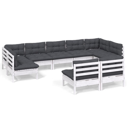Loungegrupp med dynor 9 delar vit massiv furu