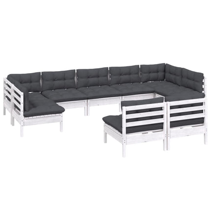 Loungegrupp med dynor 9 delar vit massiv furu