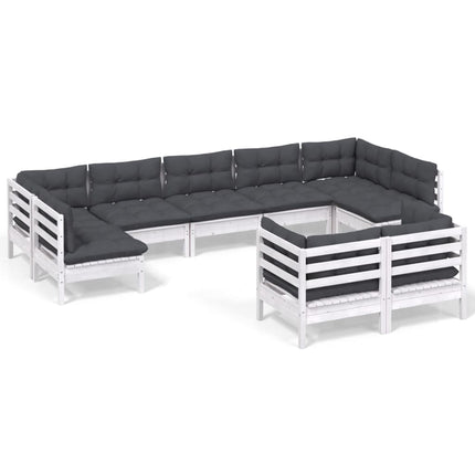Loungegrupp med dynor 9 delar vit massiv furu
