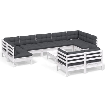 Loungegrupp med dynor 10 delar vit massiv furu