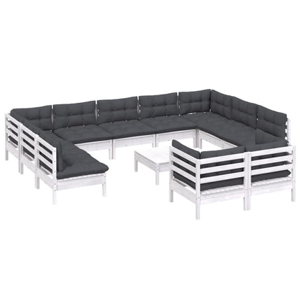 Loungegrupp med dynor 12 delar vit massiv furu